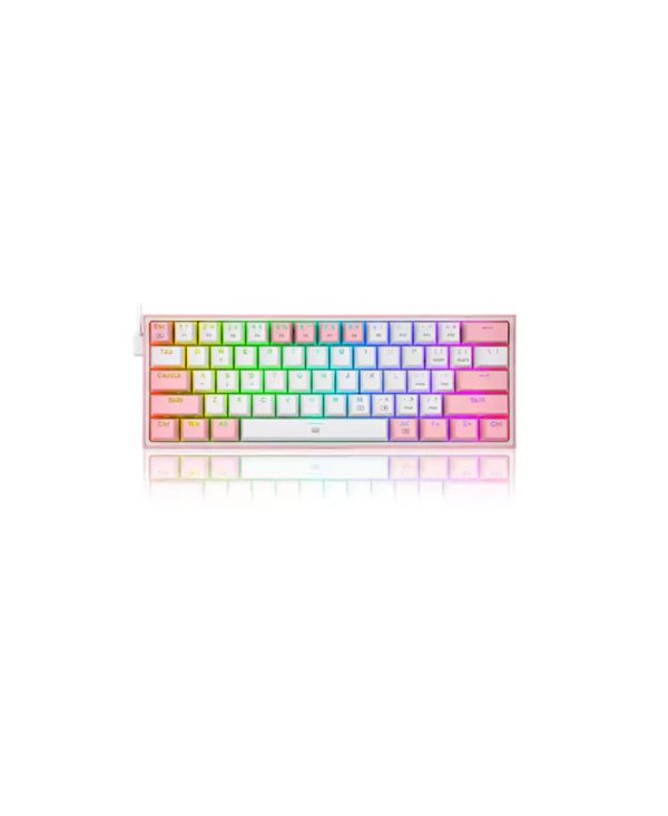 Redragon K617 FIZZ 60% Wired RGB Gaming Keyboard, 61 Keys Compact Mechanical Keyboard w/ White & Pink Mixed-Colored Keycaps, Linear Red Switch, Pro Driver Support