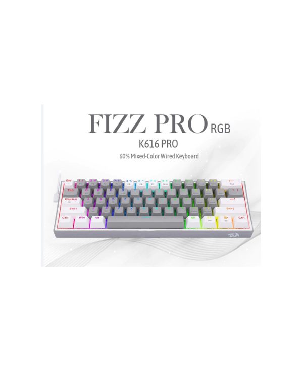REDRAGON K616 Fizz Pro RGB 60% Wireless, Bluetooth Gaming Mechanical Keyboard – Red Switches (White Grey)