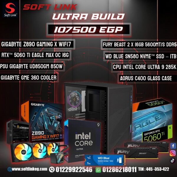 Z890 + 285K + 2x16GB + 5060Ti + WaterForce 360M + SN5000 + UD850GM + C400