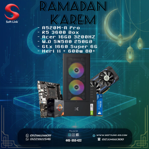 Ramadan Bundles (- A520M – R5 3600 – RAM 16GB 3200HZ – SSD W.D SN580 250GB – GTX 1660S 6GB – CASE Hero ii+600W)